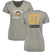 Sidney Crosby Women's Pittsburgh Penguins 2017 Stanley Cup Champions Glove Tri-Blend V-Neck T-Shirt - Heather Gray