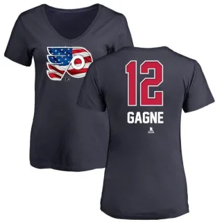 Simon Gagne Women's Philadelphia Flyers Name and Number Banner Wave V-Neck T-Shirt - Navy