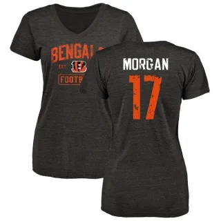 Stanley Morgan Jr. Women's Cincinnati Bengals Black Distressed Name & Number Tri-Blend V-Neck T-Shirt