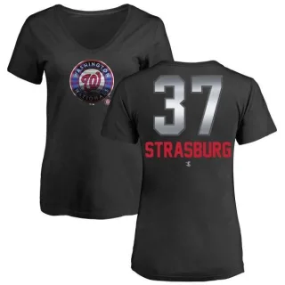 Stephen Strasburg Women's Washington Nationals Midnight Mascot V-Neck T-Shirt - Black