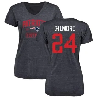 Stephon Gilmore Women's New England Patriots Navy Distressed Name & Number Tri-Blend V-Neck T-Shirt