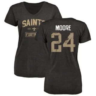 Sterling Moore Women's New Orleans Saints Black Distressed Name & Number Tri-Blend V-Neck T-Shirt