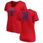 Steve Buechele Women's Texas Rangers RBI Slim Fit V-Neck T-Shirt - Red