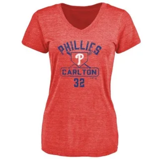 Steve Carlton Women's Philadelphia Phillies Base Runner Tri-Blend T-Shirt - Red