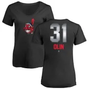 Steve Olin Women's Cleveland Indians Midnight Mascot V-Neck T-Shirt - Black