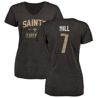 Taysom Hill Women's New Orleans Saints Black Distressed Name & Number Tri-Blend V-Neck T-Shirt