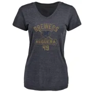 Teddy Higuera Women's Milwaukee Brewers Base Runner Tri-Blend T-Shirt - Navy