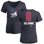 Teemu Selanne Women's San Jose Sharks Name and Number Banner Wave V-Neck T-Shirt - Navy