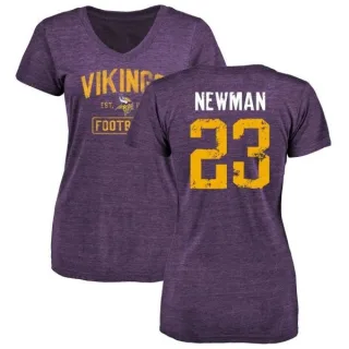 Terence Newman Women's Minnesota Vikings Purple Distressed Name & Number Tri-Blend V-Neck T-Shirt