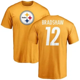 Terry Bradshaw Pittsburgh Steelers Name & Number Logo T-Shirt - Gold