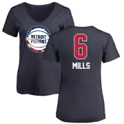 Terry Mills Women's Detroit Pistons Navy Name and Number Banner Wave V-Neck T-Shirt