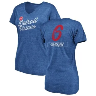 Terry Mills Women's Detroit Pistons Royal Sideline Tri-Blend V-Neck T-Shirt