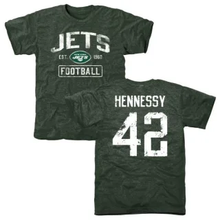 Thomas Hennessy New York Jets Green Distressed Name & Number Tri-Blend T-Shirt