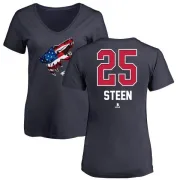 Thomas Steen Women's Arizona Coyotes Name and Number Banner Wave V-Neck T-Shirt - Navy