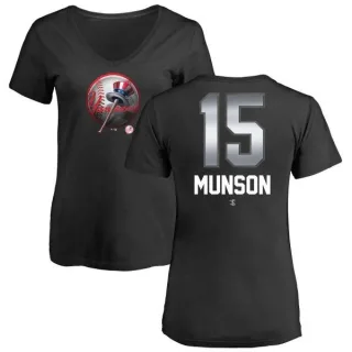 Thurman Munson Women's New York Yankees Midnight Mascot V-Neck T-Shirt - Black