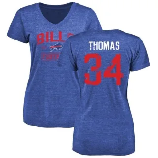 Thurman Thomas Women's Buffalo Bills Distressed Name & Number Tri-Blend T-Shirt - Royal