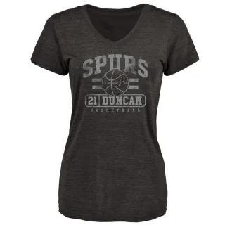 Tim Duncan Women's San Antonio Spurs Black Baseline Tri-Blend T-Shirt