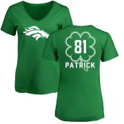 Tim Patrick Women's Denver Broncos Green St. Patrick's Day Name & Number V-Neck T-Shirt