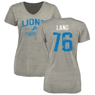 T.J. Lang Women's Detroit Lions Heather Gray Distressed Name & Number Tri-Blend V-Neck T-Shirt