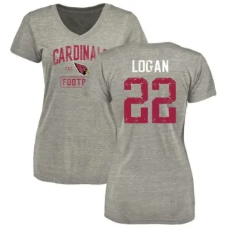 T.J. Logan Women's Arizona Cardinals Heather Gray Distressed Name & Number Tri-Blend V-Neck T-Shirt