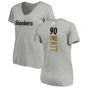 T.J. Watt Women's Pittsburgh Steelers Backer V-Neck T-Shirt - Ash