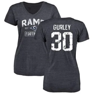 Todd Gurley Women's Los Angeles Rams Distressed Name & Number Tri-Blend V-Neck T-Shirt - Navy