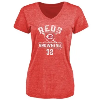 Tom Browning Women's Cincinnati Reds Base Runner Tri-Blend T-Shirt - Red