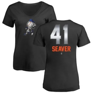 Tom Seaver Women's New York Mets Midnight Mascot V-Neck T-Shirt - Black