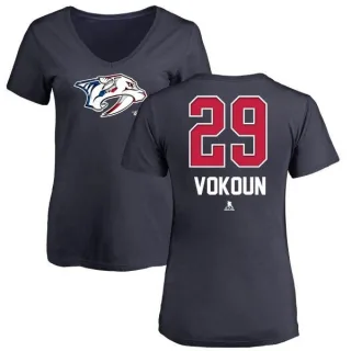 Tomas Vokoun Women's Nashville Predators Name and Number Banner Wave V-Neck T-Shirt - Navy