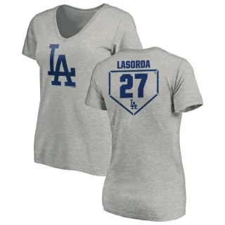 Tommy Lasorda Women's Los Angeles Dodgers RBI Slim Fit V-Neck T-Shirt - Heathered Gray