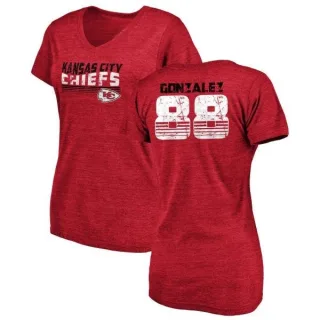 Tony Gonzalez Women's Kansas City Chiefs Retro Tri-Blend V-Neck T-Shirt - Red