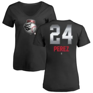 Tony Perez Women's Cincinnati Reds Midnight Mascot V-Neck T-Shirt - Black