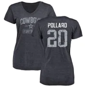 Tony Pollard Women's Dallas Cowboys Distressed Name & Number Tri-Blend V-Neck T-Shirt - Navy