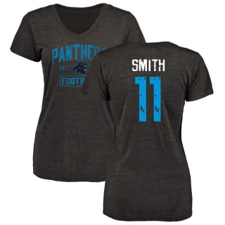 Torrey Smith Women's Carolina Panthers Black Distressed Name & Number Tri-Blend V-Neck T-Shirt