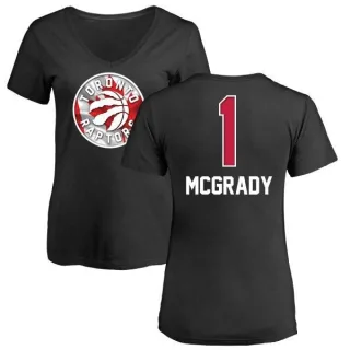 Tracy McGrady Women's Toronto Raptors Black Name and Number Banner Wave V-Neck T-Shirt