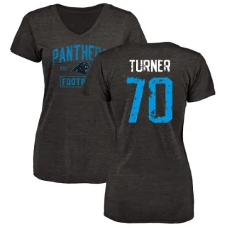 Trai Turner Women's Carolina Panthers Black Distressed Name & Number Tri-Blend V-Neck T-Shirt