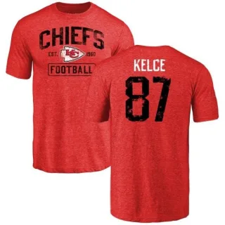 Travis Kelce Kansas City Chiefs Red Distressed Name & Number Tri-Blend T-Shirt