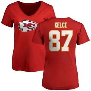 Travis Kelce Women's Kansas City Chiefs Name & Number Logo Slim Fit T-Shirt - Red