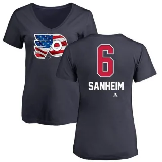 Travis Sanheim Women's Philadelphia Flyers Name and Number Banner Wave V-Neck T-Shirt - Navy