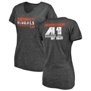 Trayvon Henderson Women's Cincinnati Bengals Retro Tri-Blend V-Neck T-Shirt - Black