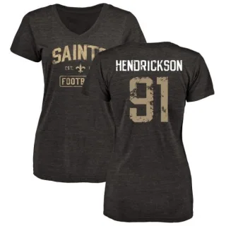 Trey Hendrickson Women's New Orleans Saints Black Distressed Name & Number Tri-Blend V-Neck T-Shirt