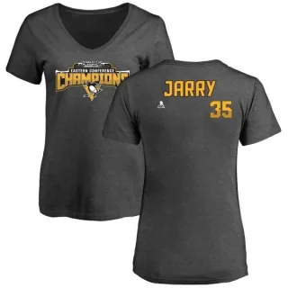 Tristan Jarry Women's Pittsburgh Penguins 2017 Eastern Conference Champions Name & Number V-Neck T-Shirt - Heather Gray