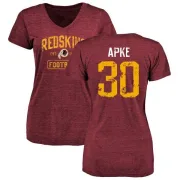 Troy Apke Women's Washington Redskins Burgundy Distressed Name & Number Tri-Blend V-Neck T-Shirt