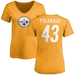 Troy Polamalu Women's Pittsburgh Steelers Name & Number Logo Slim Fit T-Shirt - Gold