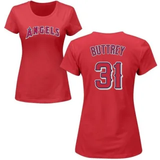Ty Buttrey Women's Los Angeles Angels Name & Number T-Shirt - Red