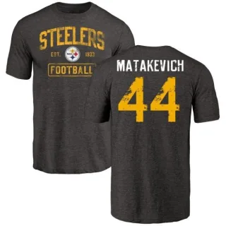 Tyler Matakevich Pittsburgh Steelers Black Distressed Name & Number Tri-Blend T-Shirt