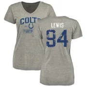 Tyquan Lewis Women's Indianapolis Colts Heather Gray Distressed Name & Number Tri-Blend V-Neck T-Shirt