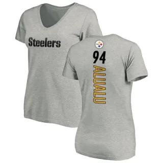 Tyson Alualu Women's Pittsburgh Steelers Backer V-Neck T-Shirt - Ash