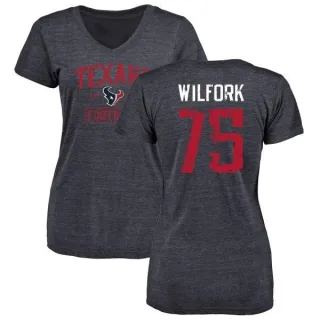 Vince Wilfork Women's Houston Texans Navy Distressed Name & Number Tri-Blend V-Neck T-Shirt