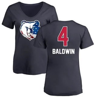 Wade Baldwin Women's Memphis Grizzlies Navy Name and Number Banner Wave V-Neck T-Shirt